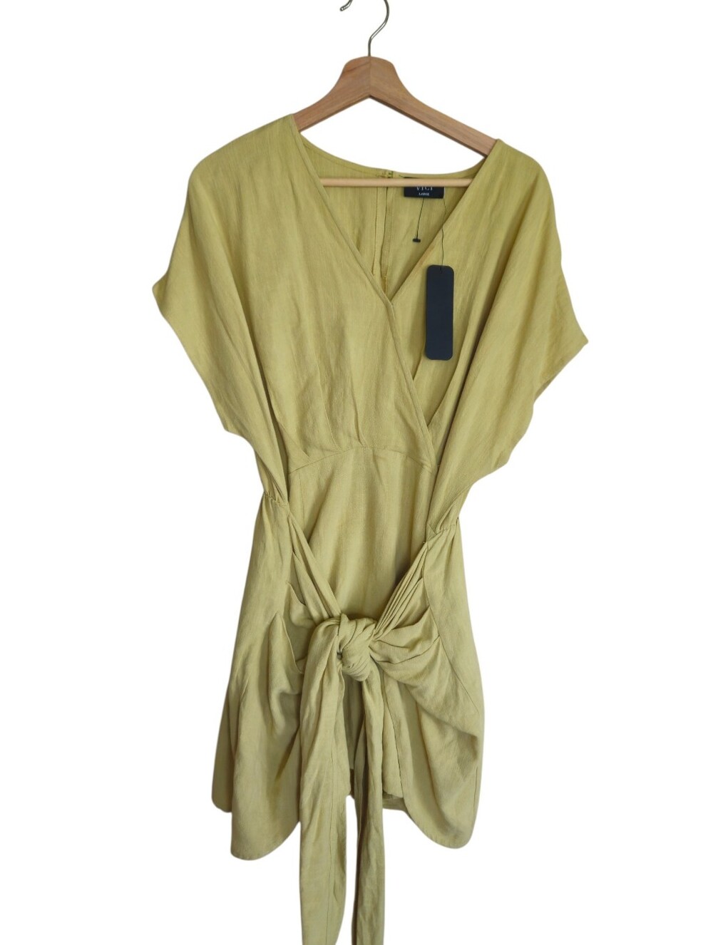 Vici Mini Dress Mini Chartreuse Knot Tie Front Jetset Chic Linen